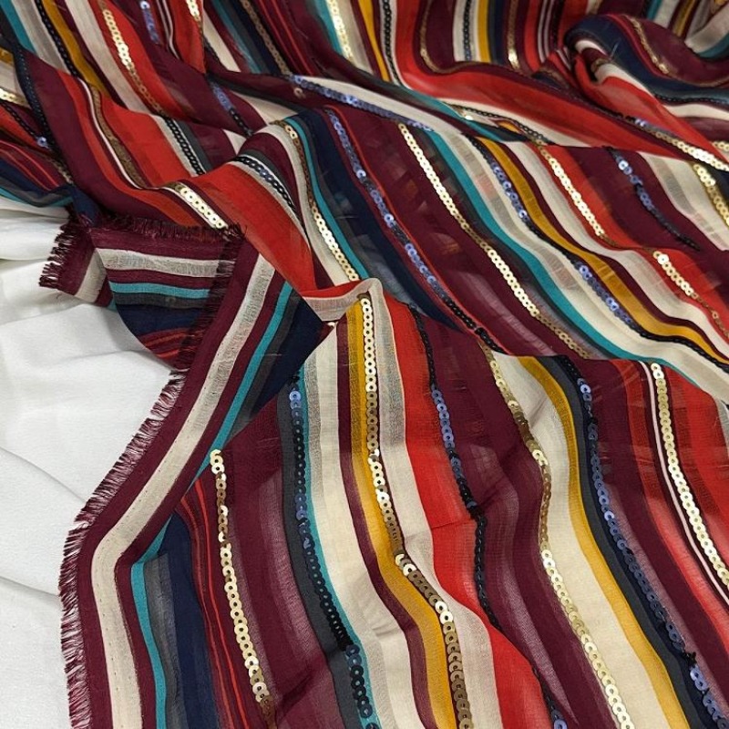 Ethnic Fashion Designer - Tela de lentejuelas bordadas a rayas