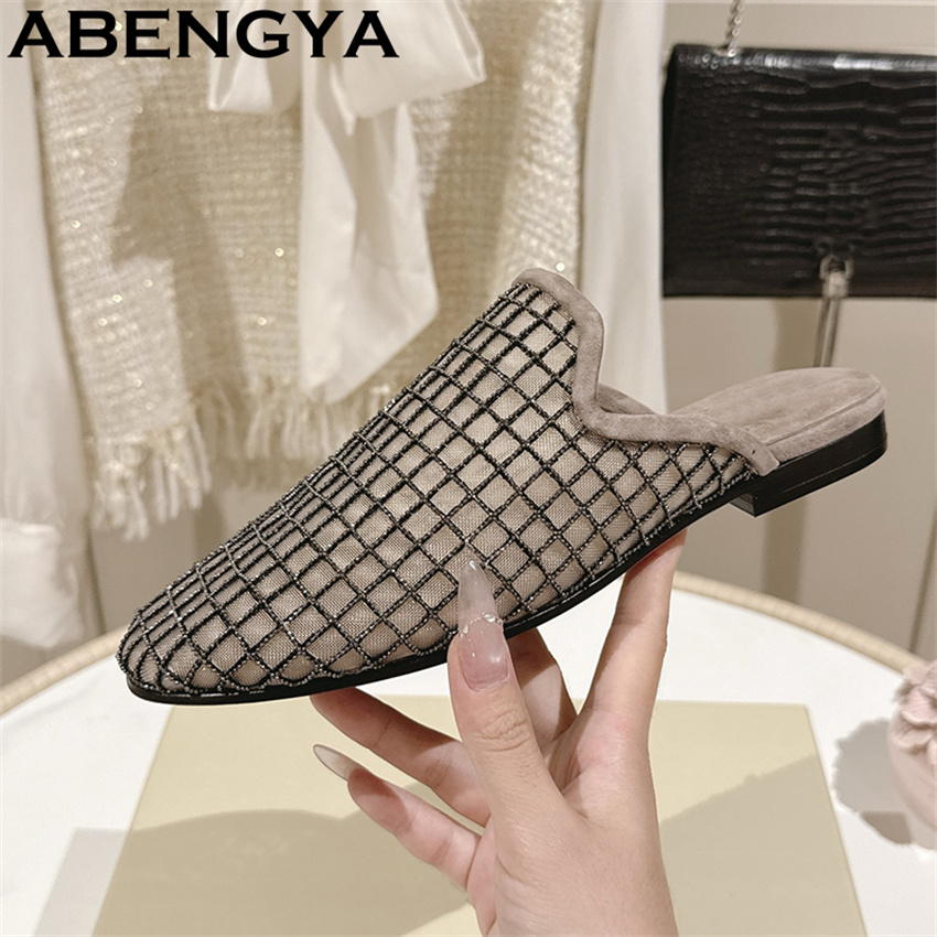 Ethnic And Fashion - Zapatillas planas de encaje brillante con