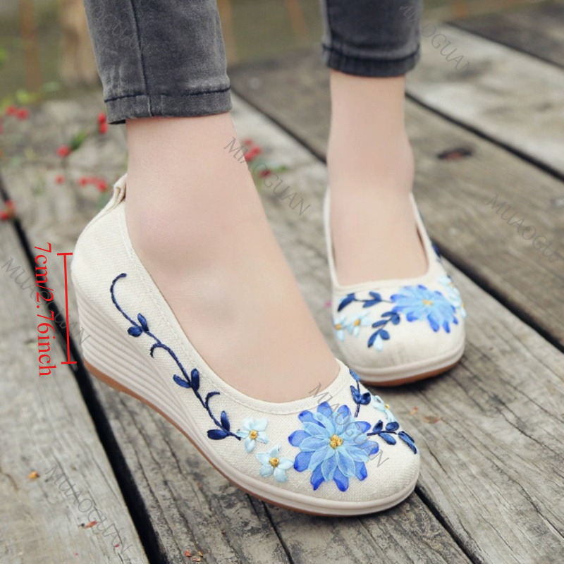 Ethnic And Fashion - Zapatos de Plataforma con Cuña Bordados