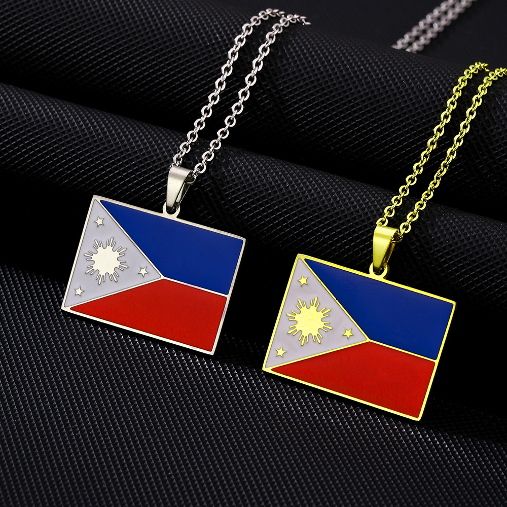 Ethnic Fashion Philippines - Collar de acero inoxidable con bandera